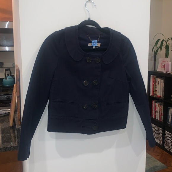 See by Chloe navy blue Peter Pan collar 100% cotton cropped blazer size 4 - Picture 1 of 10